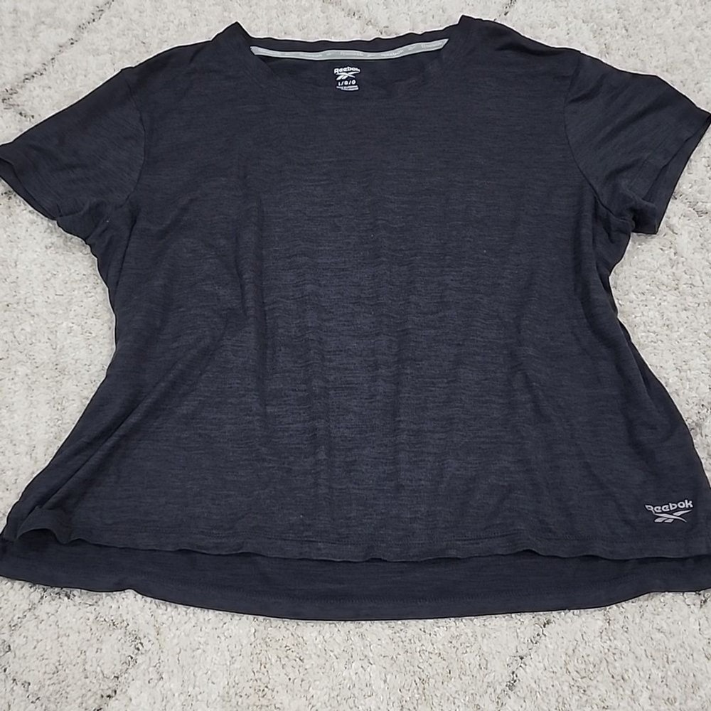 Reebok T-Shirt Womens Large Black Heathered Activewear Gym Workout Athleisure
